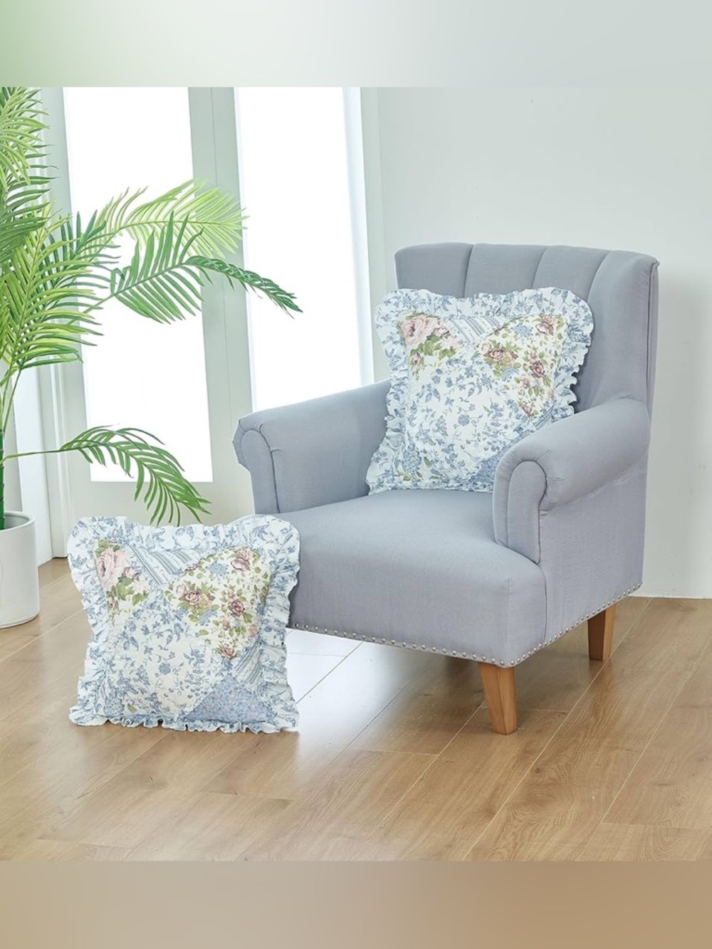 Brilliant Sunshine Blue Rose Patchwork Ruffle Pillowshams - Picture 5 of 8